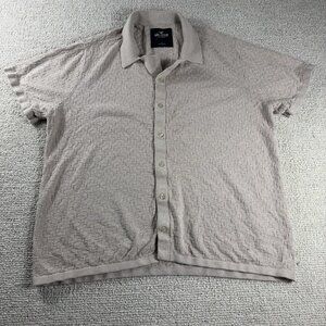 Hollister Textured Button Up Knit Short Sleeve Shirt Beige Men’s Size Large